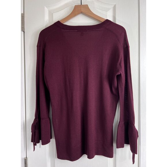 J Crew Women's Merino Wool V-Neck Sweater Drawstring Sleeves Cabernet Size XS - Picture 2 of 12